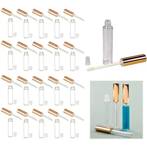 20 Plastic PET Lip Gloss Bottles 10ML Balm Container Clear Stopper Gold Lot