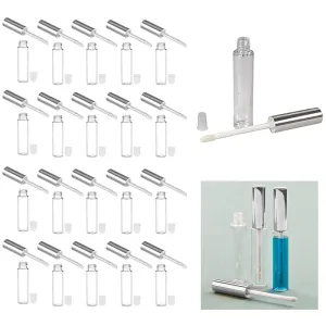 20 Silver Cap Plastic PET Lip Gloss Bottles 10ML Balm Container Clear Stopper
