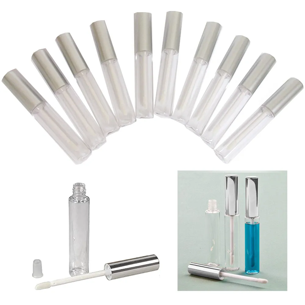20 Silver Cap Plastic PET Lip Gloss Bottles 10ML Balm Container Clear Stopper