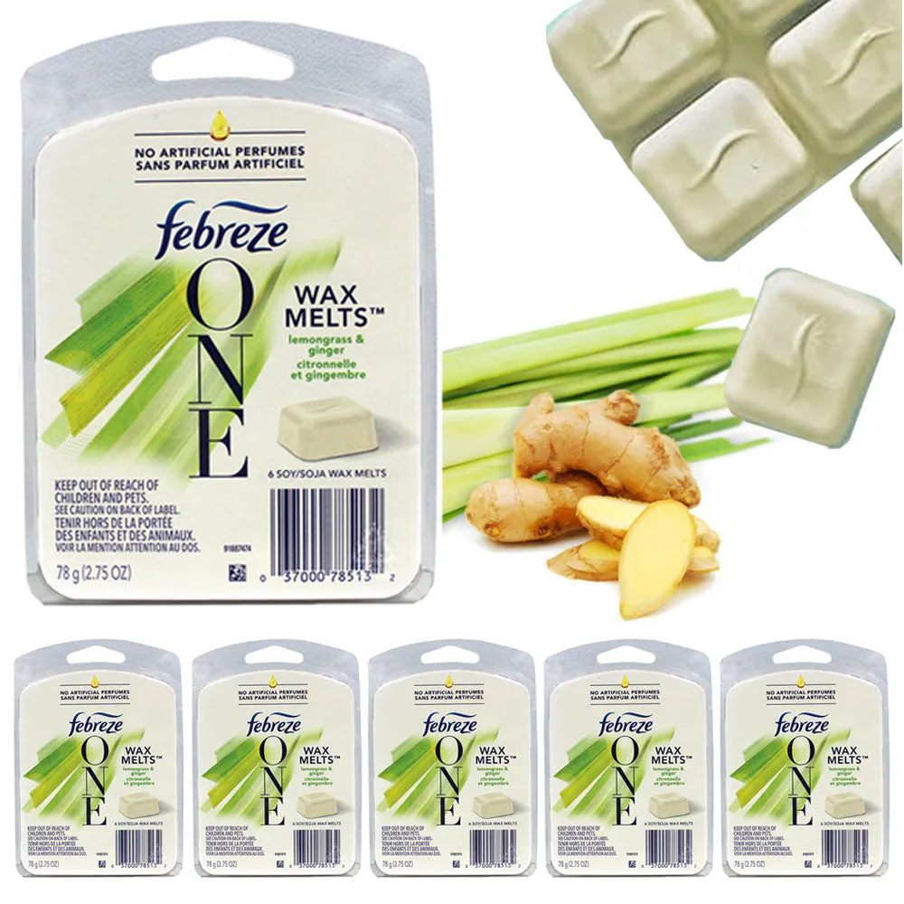 6 Pk Febreze Cube Soy Wax Melts Lemongrass Ginger Scented Warmers Tarts 2.75oz