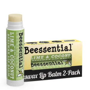 Beessential All Natural Lip Balm, Coconut Lime, 2 Pack | For Dry and Chapped Lips, Great For Men, Women, and Children, Moisturizing Beeswax, Coconut, Shea and Cupuacu Butter