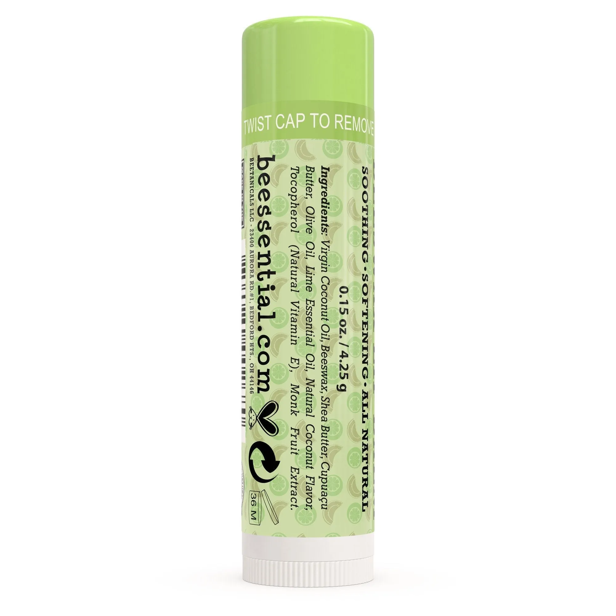 Beessential All Natural Lip Balm, Coconut Lime, 2 Pack | For Dry and Chapped Lips, Great For Men, Women, and Children, Moisturizing Beeswax, Coconut, Shea and Cupuacu Butter
