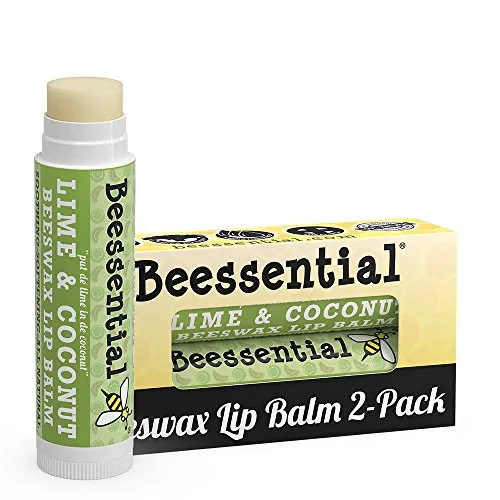 Beessential All Natural Lip Balm, Coconut Lime, 2 Pack | For Dry and Chapped Lips, Great For Men, Women, and Children, Moisturizing Beeswax, Coconut, Shea and Cupuacu Butter