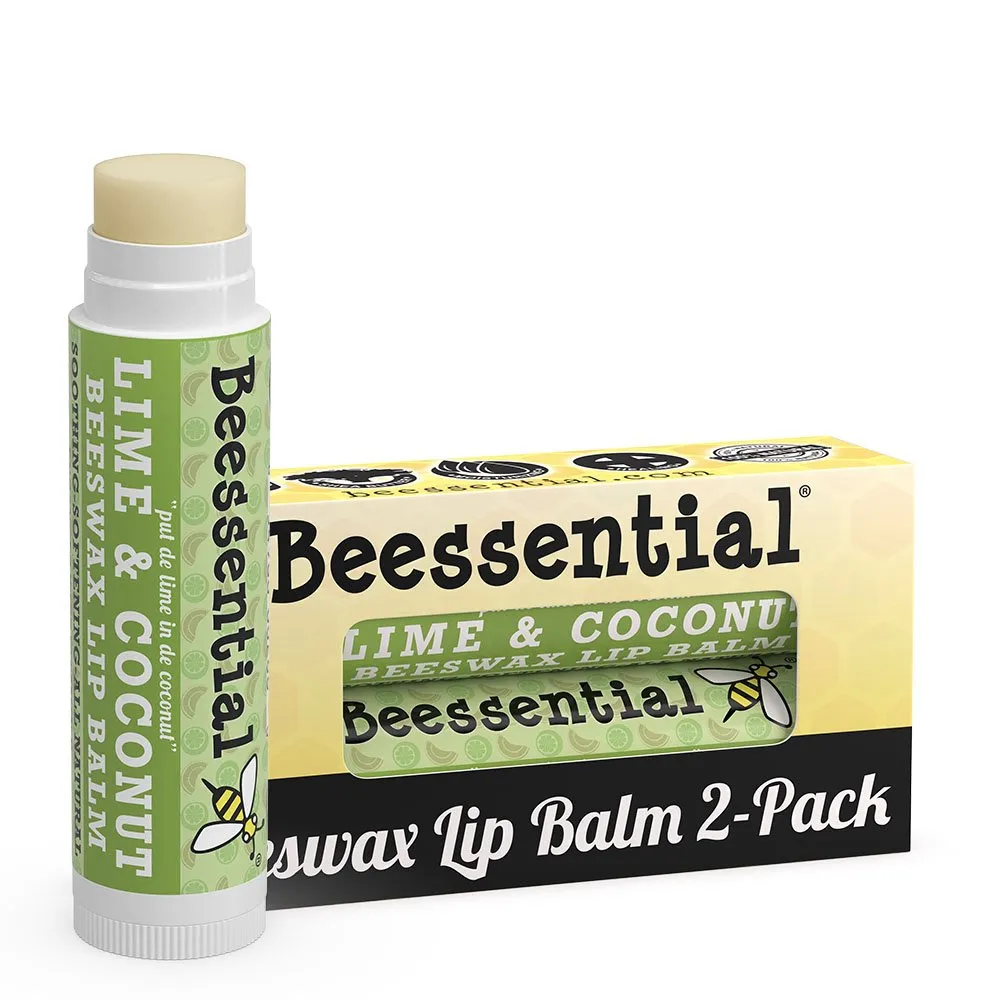 Beessential All Natural Lip Balm, Coconut Lime, 2 Pack | For Dry and Chapped Lips, Great For Men, Women, and Children, Moisturizing Beeswax, Coconut, Shea and Cupuacu Butter