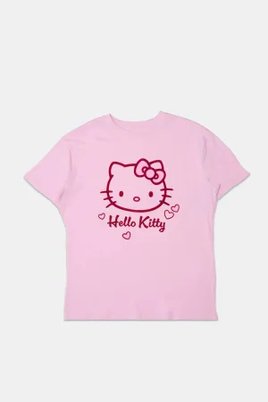 Womens Hello Kitty Face Flocking Boyfriend Tee